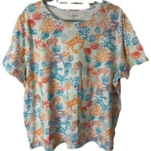 Talbots Plus Size All Over Shell Crab Print T-Shirt 3X Summer Coastal Beach